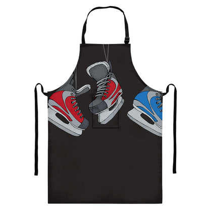 Ice Hockey Skates Print Bib Apron With Pocket