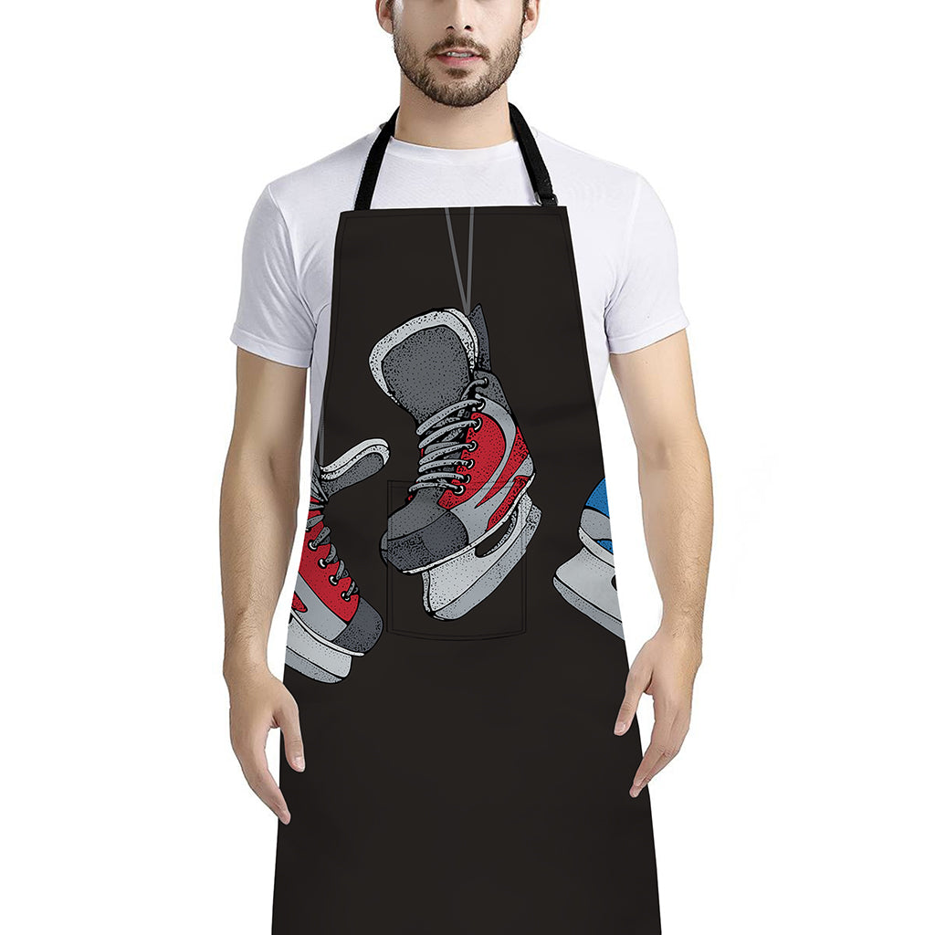 Ice Hockey Skates Print Bib Apron With Pocket