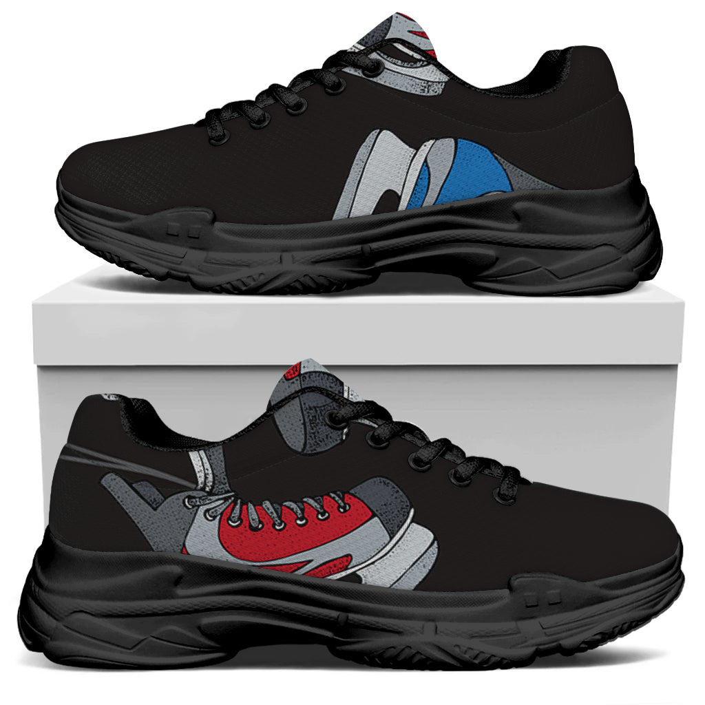 Ice Hockey Skates Print Black Chunky Shoes