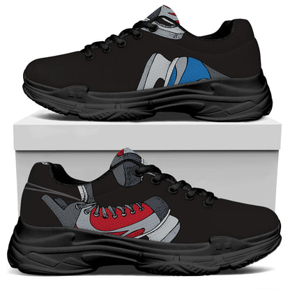 Ice Hockey Skates Print Black Chunky Shoes
