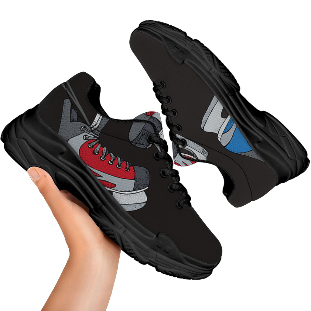 Ice Hockey Skates Print Black Chunky Shoes
