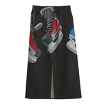 Ice Hockey Skates Print Cotton Front Slit Maxi Skirt