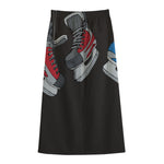 Ice Hockey Skates Print Cotton Front Slit Maxi Skirt