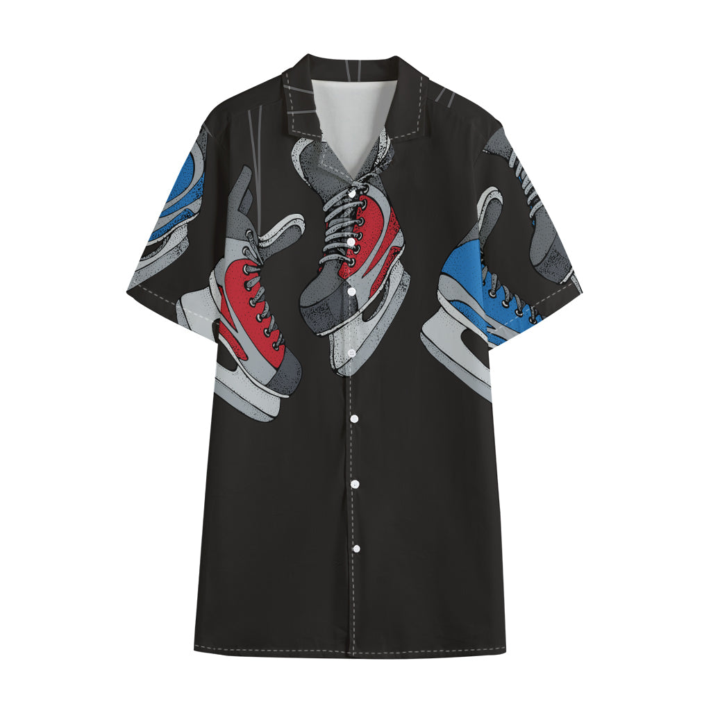Ice Hockey Skates Print Cotton Hawaiian Shirt
