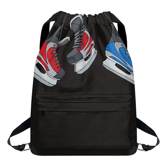 Ice Hockey Skates Print Drawstring Backpack