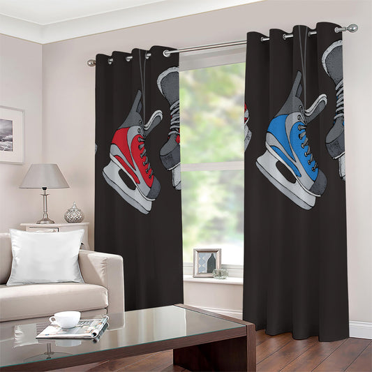 Ice Hockey Skates Print Extra Wide Grommet Curtains