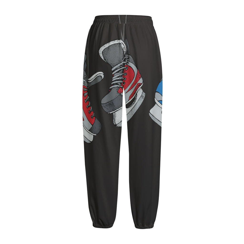 Ice Hockey Skates Print Fleece Lined Knit Pants