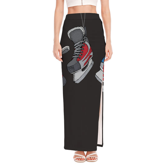 Ice Hockey Skates Print High Slit Maxi Skirt