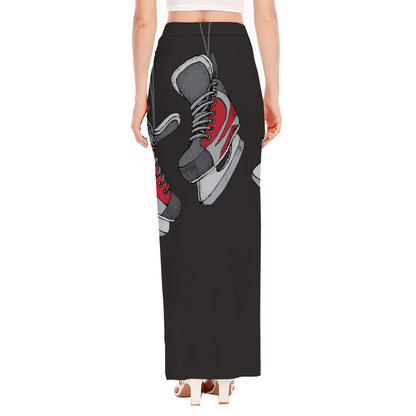 Ice Hockey Skates Print High Slit Maxi Skirt