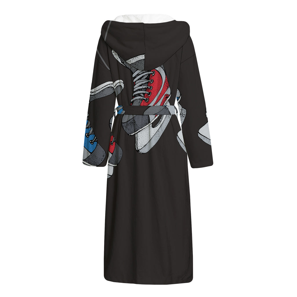 Ice Hockey Skates Print Hooded Bathrobe