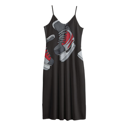 Ice Hockey Skates Print Jersey Midi Cami Dress