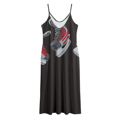 Ice Hockey Skates Print Jersey Midi Cami Dress