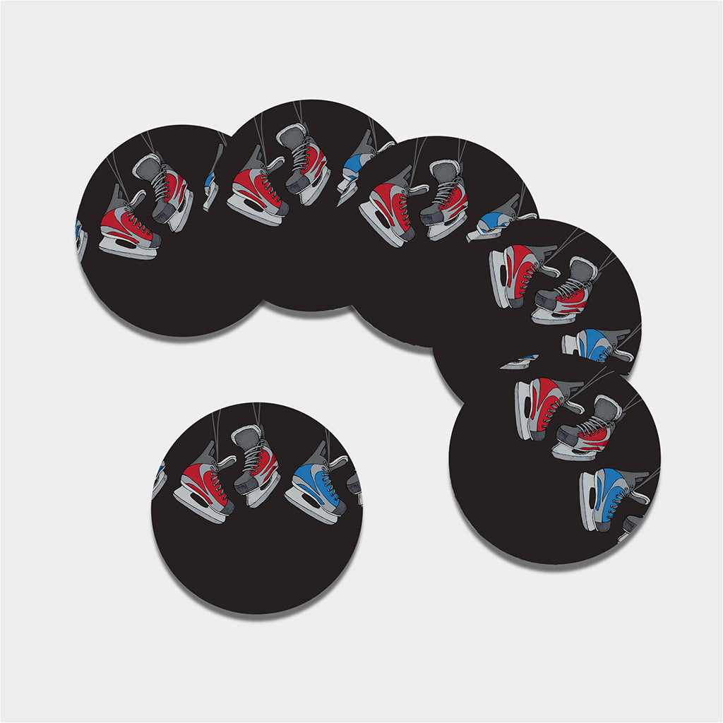 Ice Hockey Skates Print Leather Coaster Set