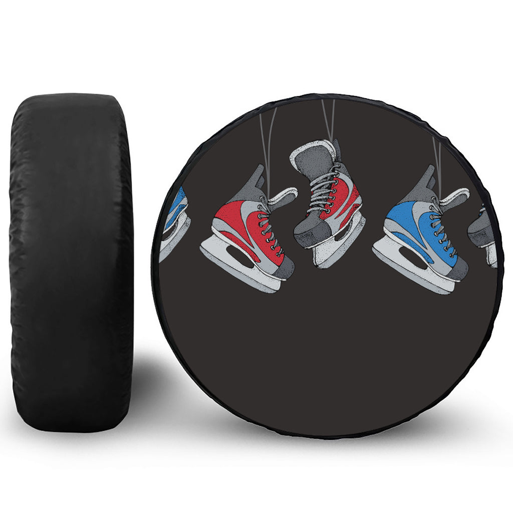 Ice Hockey Skates Print Leather Spare Tire Cover