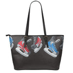 Ice Hockey Skates Print Leather Tote Bag