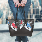 Ice Hockey Skates Print Leather Tote Bag