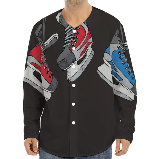 Ice Hockey Skates Print Long Sleeve Baseball Jersey