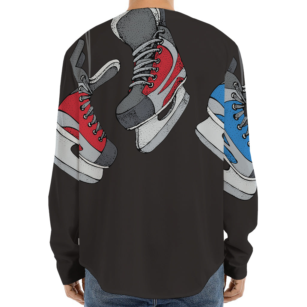 Ice Hockey Skates Print Long Sleeve Baseball Jersey