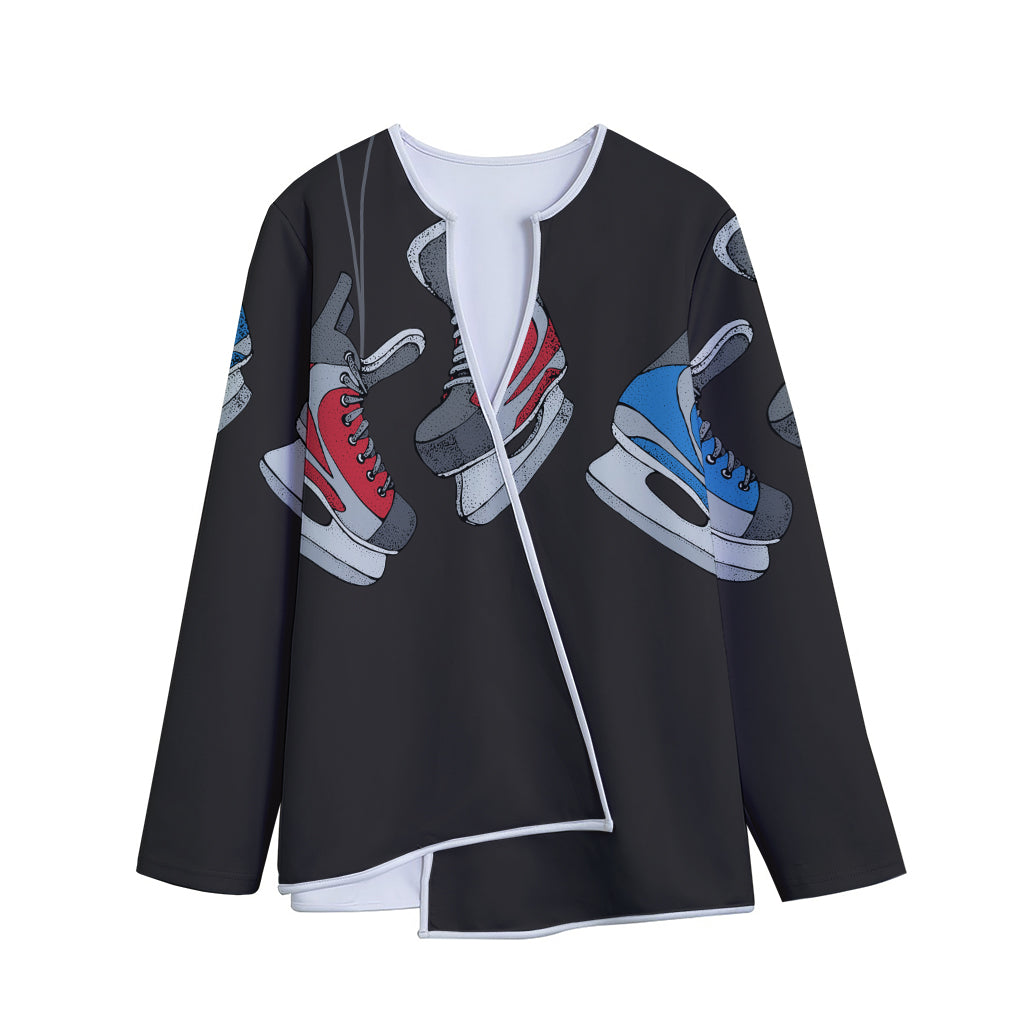 Ice Hockey Skates Print Long Sleeve Short Coat