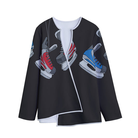 Ice Hockey Skates Print Long Sleeve Short Coat