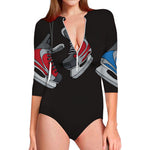 Ice Hockey Skates Print Long Sleeve Swimsuit