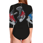 Ice Hockey Skates Print Long Sleeve Swimsuit