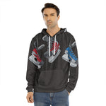 Ice Hockey Skates Print Men's Velvet Pullover Hoodie