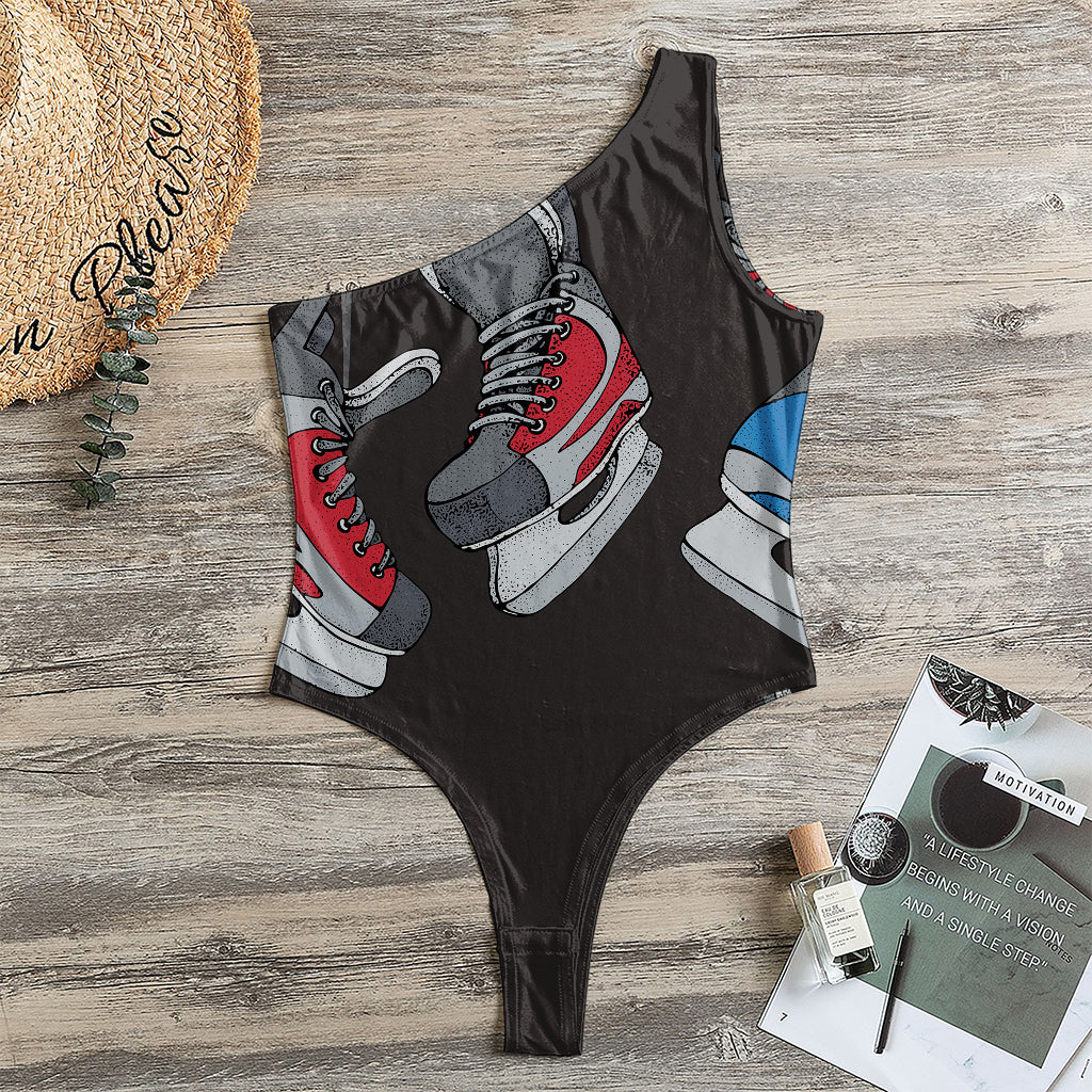 Ice Hockey Skates Print One Shoulder Bodysuit