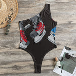 Ice Hockey Skates Print One Shoulder Bodysuit