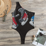 Ice Hockey Skates Print One Shoulder Bodysuit