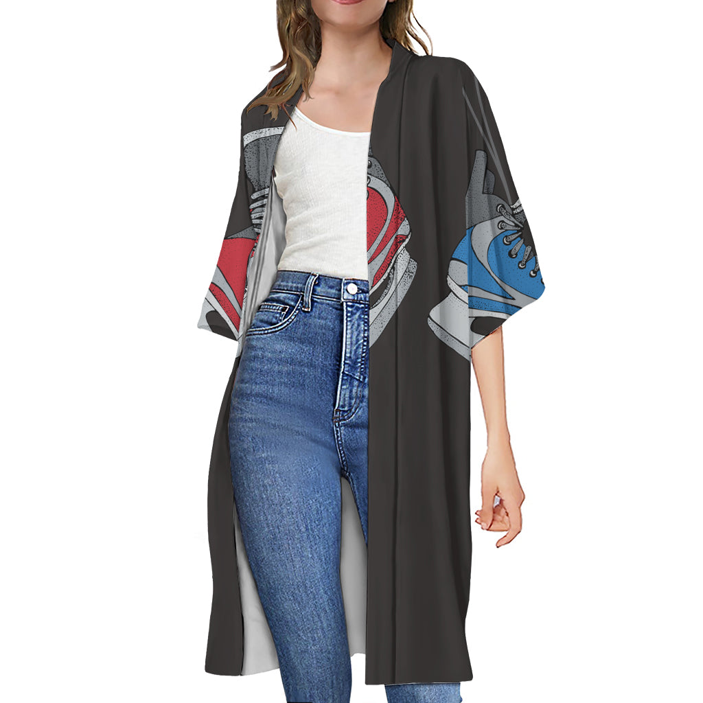 Ice Hockey Skates Print Open Front Beach Cover Up