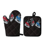 Ice Hockey Skates Print Oven Mitt And Pot Holder Set
