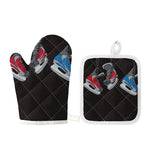 Ice Hockey Skates Print Oven Mitt And Pot Holder Set