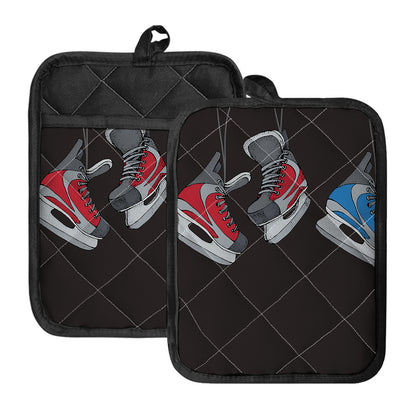 Ice Hockey Skates Print Pot Holders With Pocket