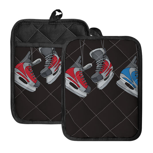 Ice Hockey Skates Print Pot Holders With Pocket