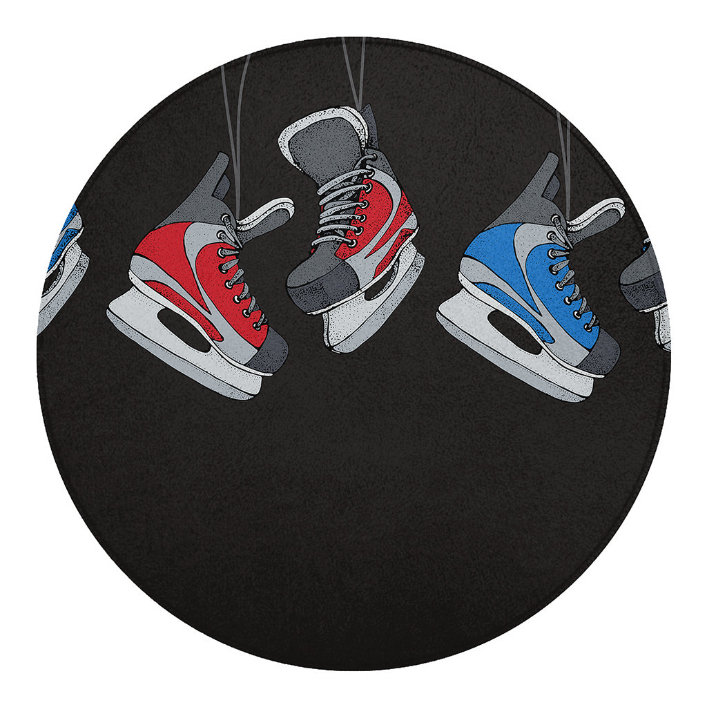 Ice Hockey Skates Print Round Blanket