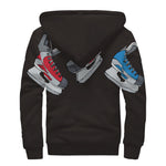 Ice Hockey Skates Print Sherpa Lined Zip Up Hoodie