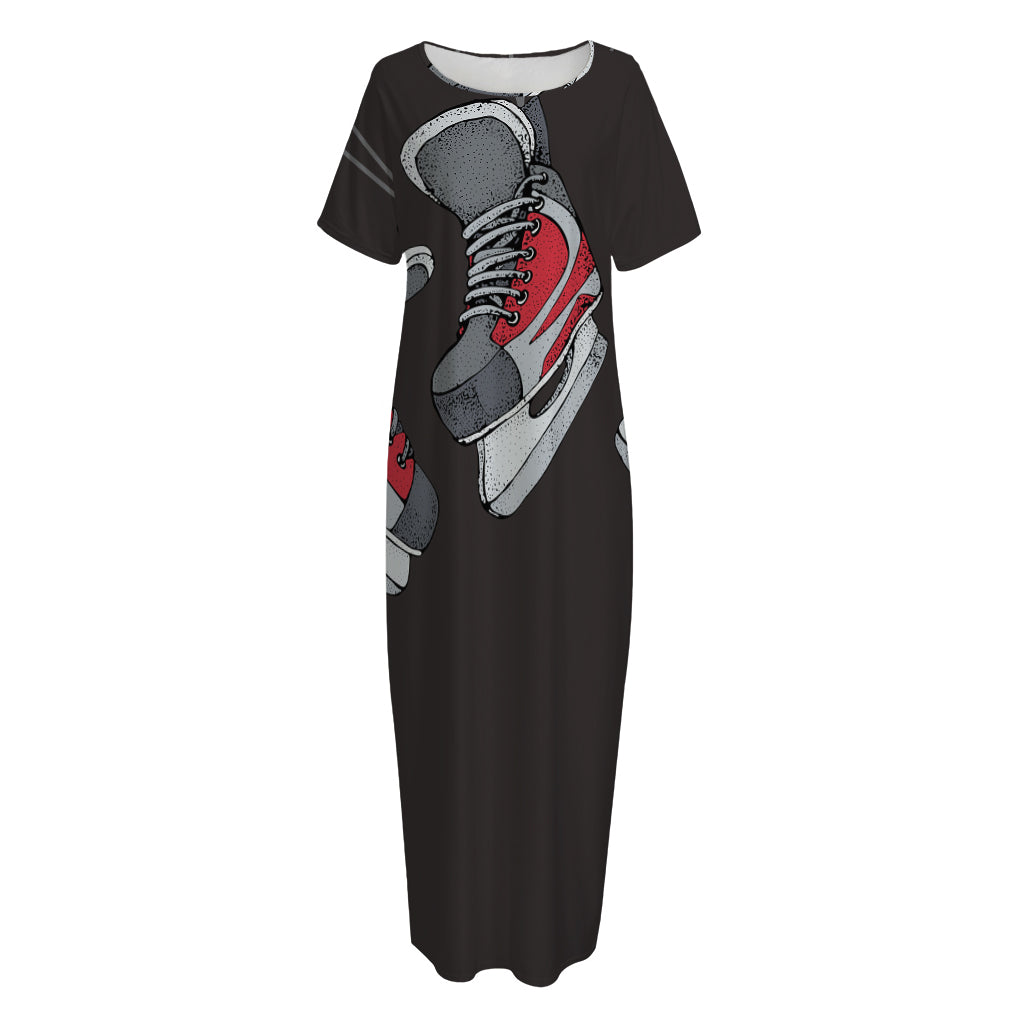 Ice Hockey Skates Print Short Sleeve Long Nightdress