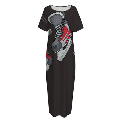 Ice Hockey Skates Print Short Sleeve Long Nightdress
