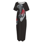 Ice Hockey Skates Print Short Sleeve Long Nightdress