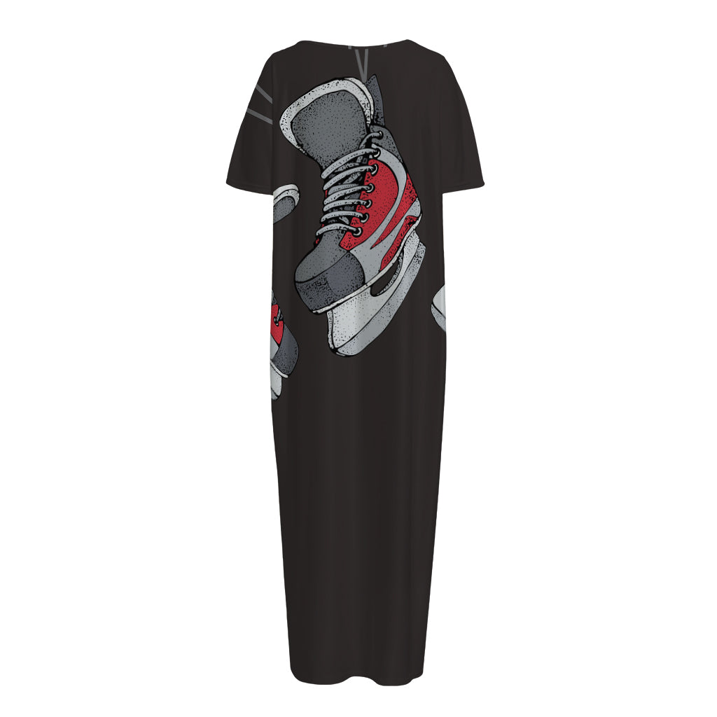 Ice Hockey Skates Print Short Sleeve Long Nightdress