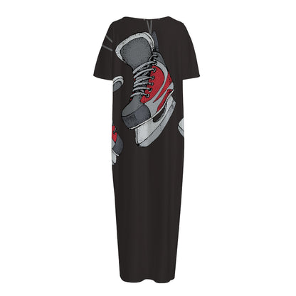 Ice Hockey Skates Print Short Sleeve Long Nightdress