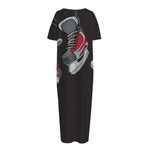 Ice Hockey Skates Print Short Sleeve Long Nightdress