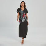 Ice Hockey Skates Print Short Sleeve Maxi Dress