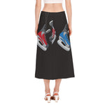 Ice Hockey Skates Print Side Slit Midi Skirt