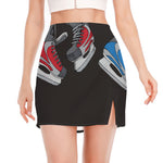 Ice Hockey Skates Print Side Slit Mini Skirt