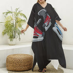 Ice Hockey Skates Print Silk V-Neck Kaftan Dress