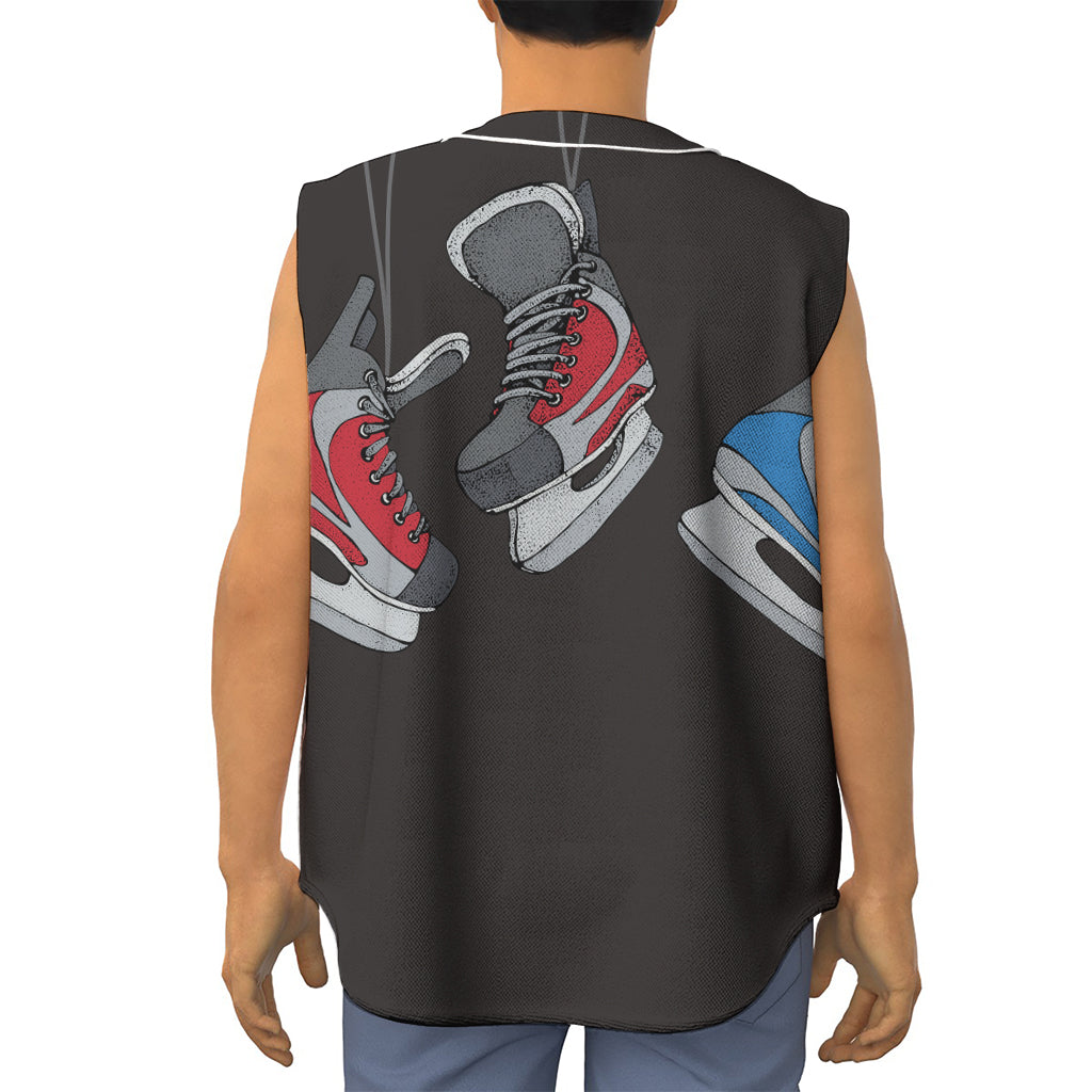 Ice Hockey Skates Print Sleeveless Baseball Jersey