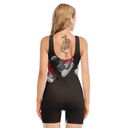 Ice Hockey Skates Print Sleeveless One Piece Swimsuit