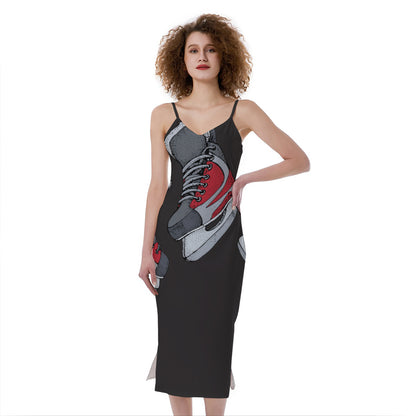 Ice Hockey Skates Print Slim Fit Midi Cami Dress